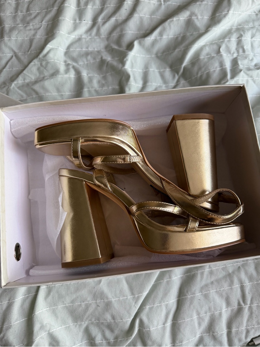 Gold Platform Block Heel Sandals - Women